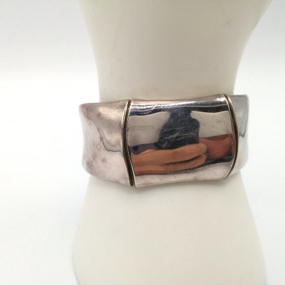 Monet Wide Reflective Silver Tone Cuff Bracelet, 6 Inches - Picture 3 of 10